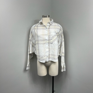 Free‎ People Cream Plaid Blouse